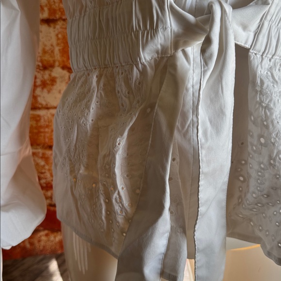 White House Black Market Tie-Waist Embroidered Poplin Shirt - Picture 4 of 7